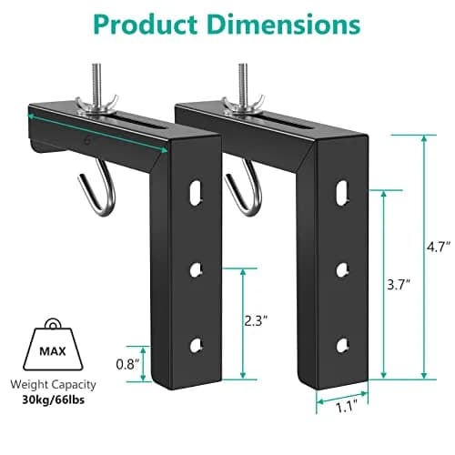 WALI Universal Projector Screen L-Brackets 6 Inch Adjustable Extension with Hook Kit | Black, 2-Pack, 66 lbs Capacity thumbnail 4