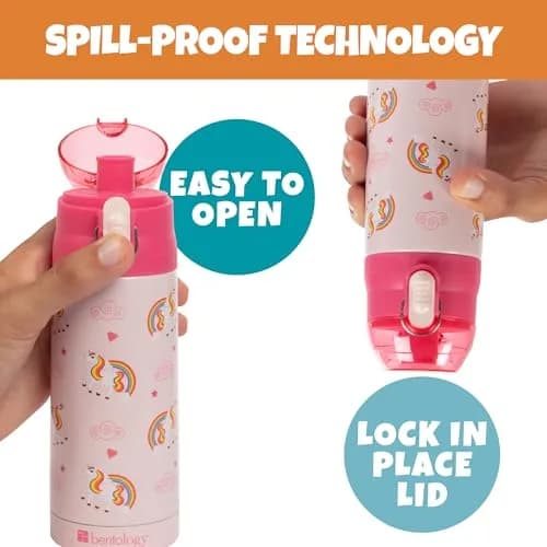 Bentology Unicorn Insulated Water Bottle 385ml (13 oz) | Kids Reusable Spill Proof BPA-Free thumbnail 2