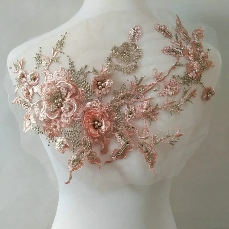 FEEPOP 3D Embroidered Flower Applique Patch 35cm x 28cm (13.8 x 11 inch) | Floral Lace Fabric DIY Decoration