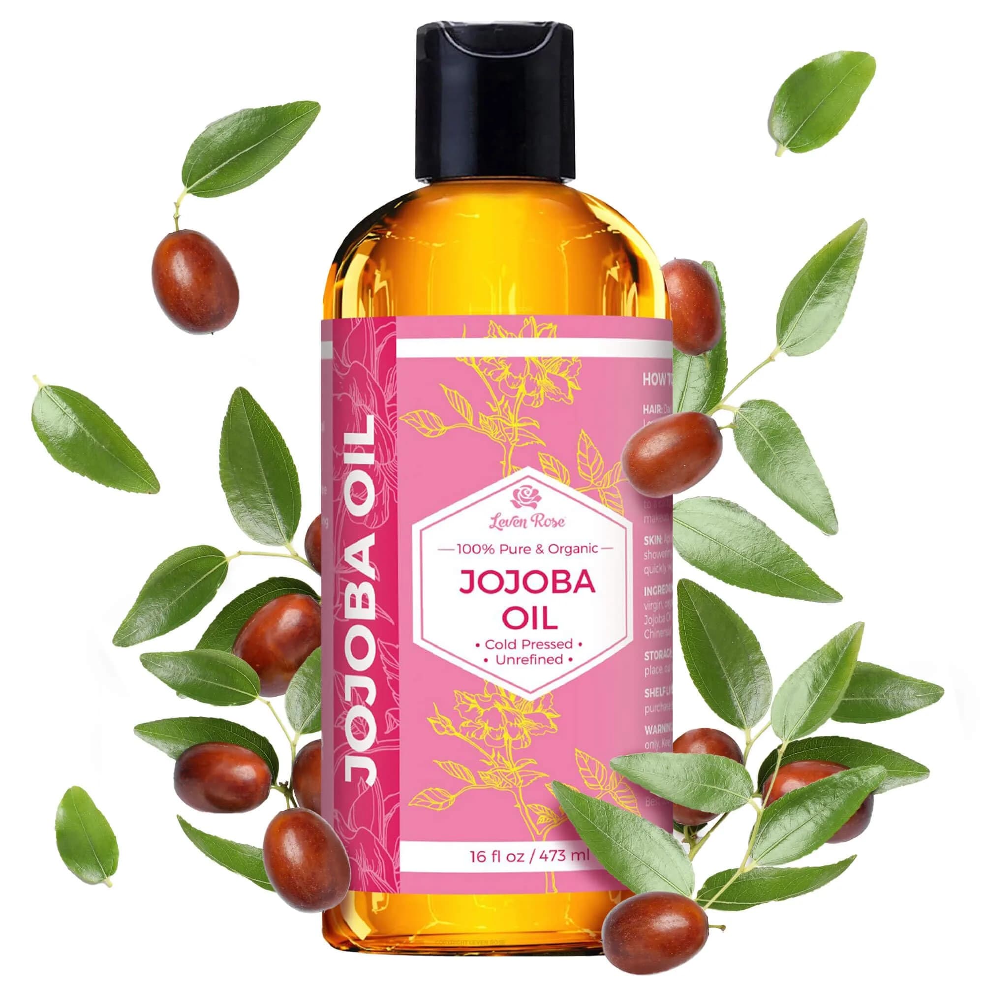 Leven Rose Pure Jojoba Oil 473ml (16 Fl Oz) | Natural Unrefined Moisturizer for Skin, Hair & Nails - main product image