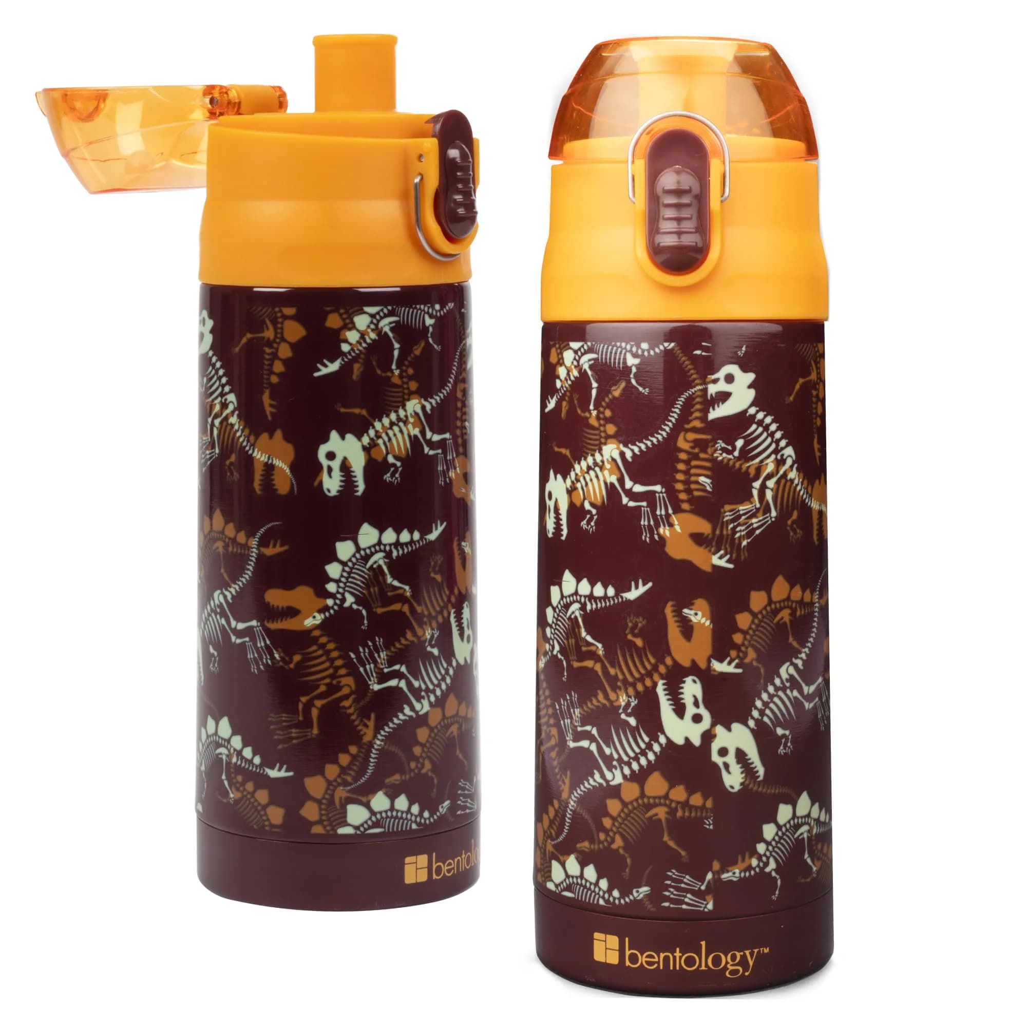 Bentology Stainless Steel Insulated Water Bottle 13 Oz (385ml) | Kids Ice Cream Theme Spill-Proof Lid — Dino