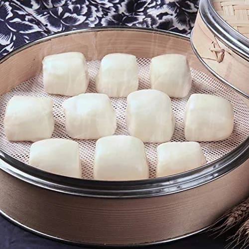 GUCUJI 12 Inch Silicone Bamboo Steamer Liners (4 Pcs) | Non-Stick, Reusable Steamer Mesh Mats for Momos & Dumplings thumbnail 4