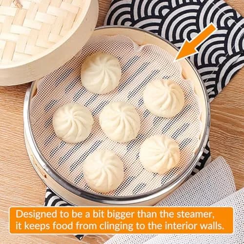GUCUJI 12 Inch Silicone Bamboo Steamer Liners (4 Pcs) | Non-Stick, Reusable Steamer Mesh Mats for Momos & Dumplings thumbnail 2