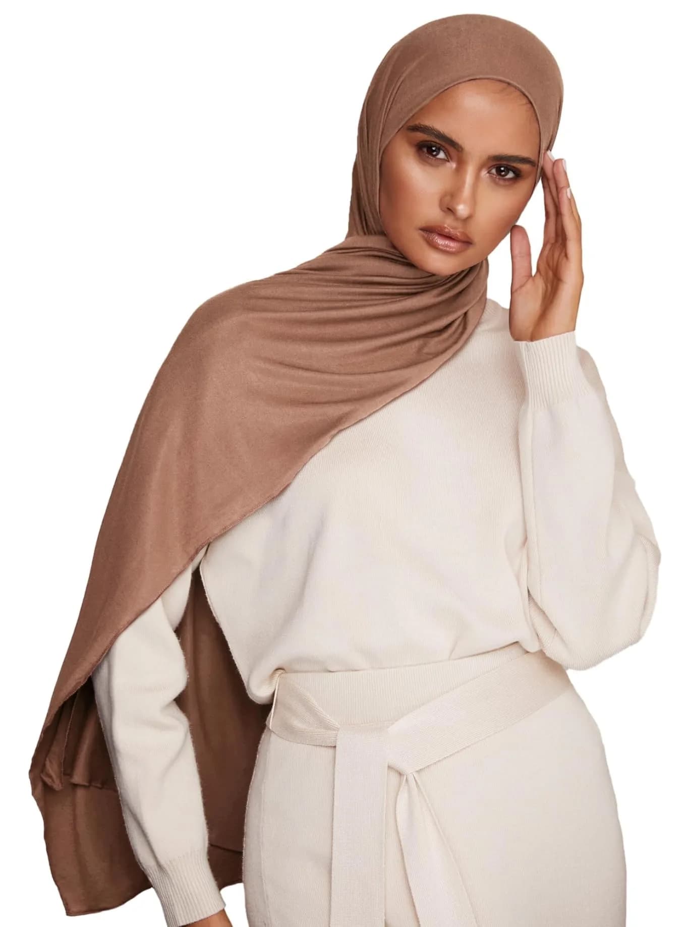 VOILE CHIC Premium Jersey Hijab Scarf for Women - Islamic Head Wrap, Dark Taupe | 4-Way Stretch & All-Day Comfort