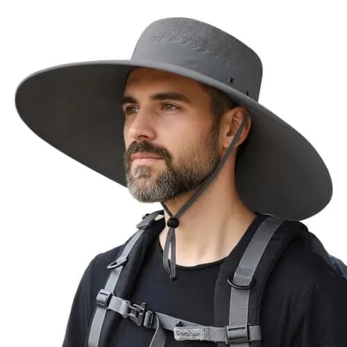 HUAMULAN Men Wide Brim Sun Hat with UPF 50+ Protection, 6-inch Brim, Dark Gray | Foldable & Packable for Travel thumbnail 1