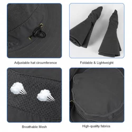 HUAMULAN Men Wide Brim Sun Hat with UPF 50+ Protection, 6-inch Brim, Dark Gray | Foldable & Packable for Travel thumbnail 3
