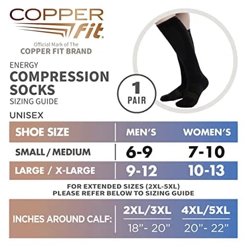 Copper Fit Unisex-Adult's 2.0 Easy-Off Knee High Compression Socks, Black, Large/X-Large | Medical Grade Support thumbnail 5