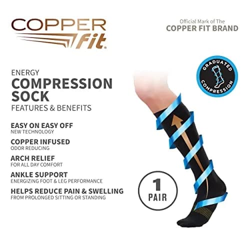 Copper Fit Unisex-Adult's 2.0 Easy-Off Knee High Compression Socks, Black, Large/X-Large | Medical Grade Support thumbnail 4