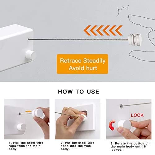 BESy Retractable Double Clothesline Indoor Washing Line 24.6cm (9.7") | Wall Mounted for Delicates & Towels thumbnail 3