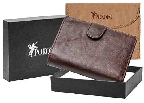 POKOFO Large RFID Genuine Leather Trifold Wallet for Men (Chocolate) 12.7cm (5") | Classic Design, 14 Card Slots thumbnail 6