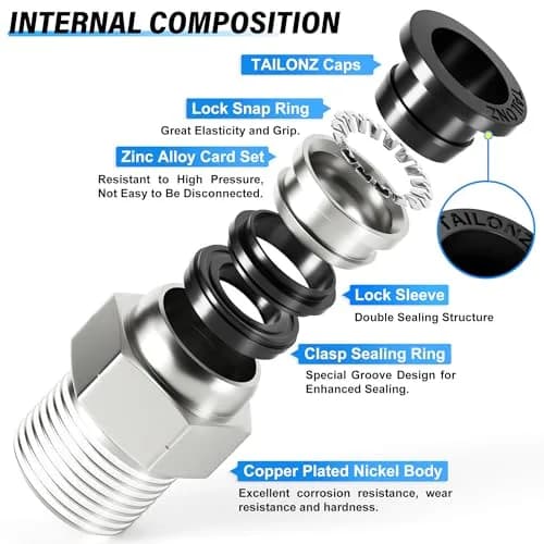 TAILONZ 1/4" Tube OD x 1/8" MNPT Straight Push to Connect Fitting 10Pcs | Copper & Plastic, Water & Air Compatible thumbnail 4