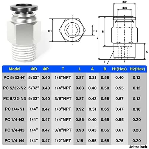 TAILONZ 1/4" Tube OD x 1/8" MNPT Straight Push to Connect Fitting 10Pcs | Copper & Plastic, Water & Air Compatible thumbnail 2
