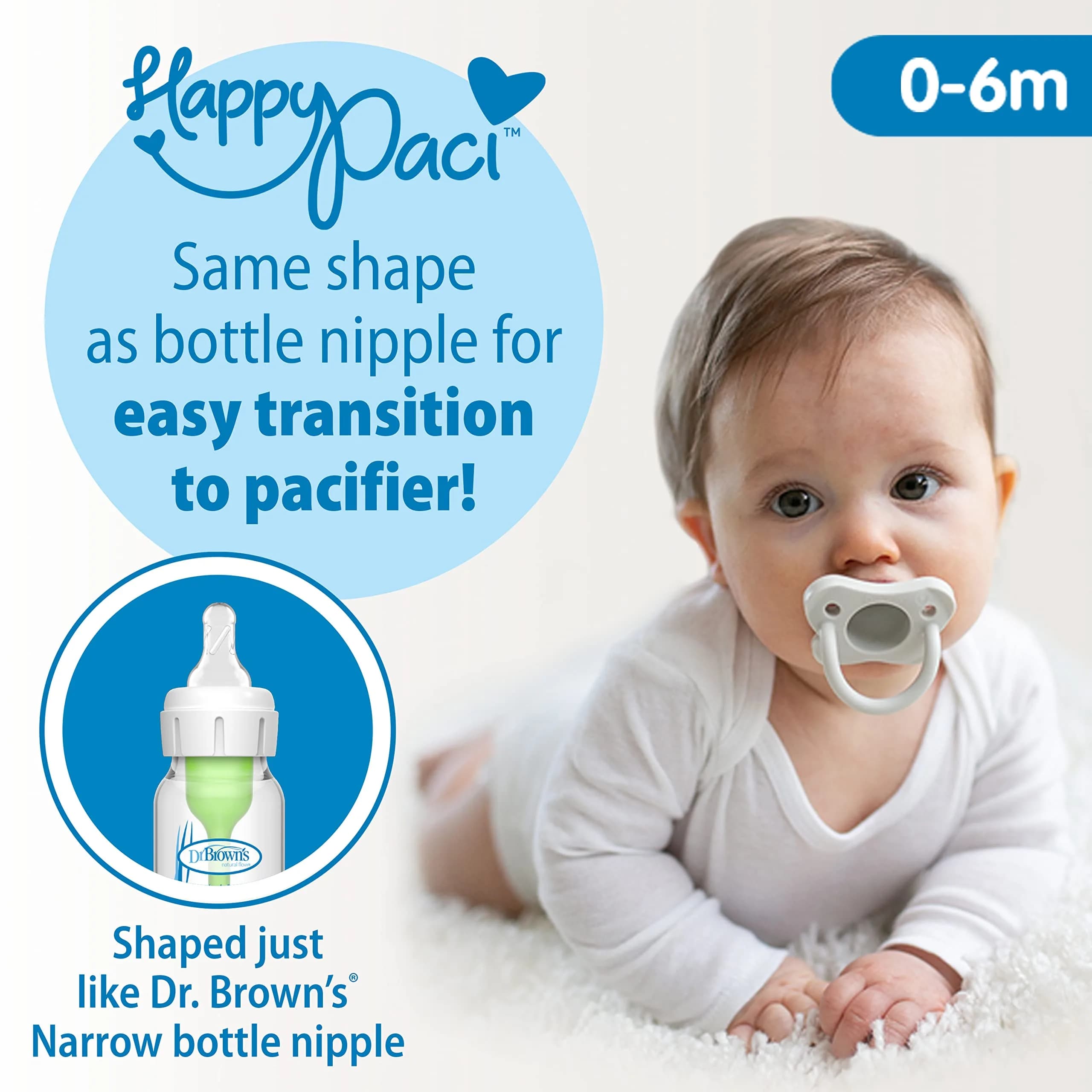 Dr. Brown's Anti-Colic Options+ Narrow Baby Bottle Set - Blue, Slow Flow Nipples & Pacifier thumbnail 4