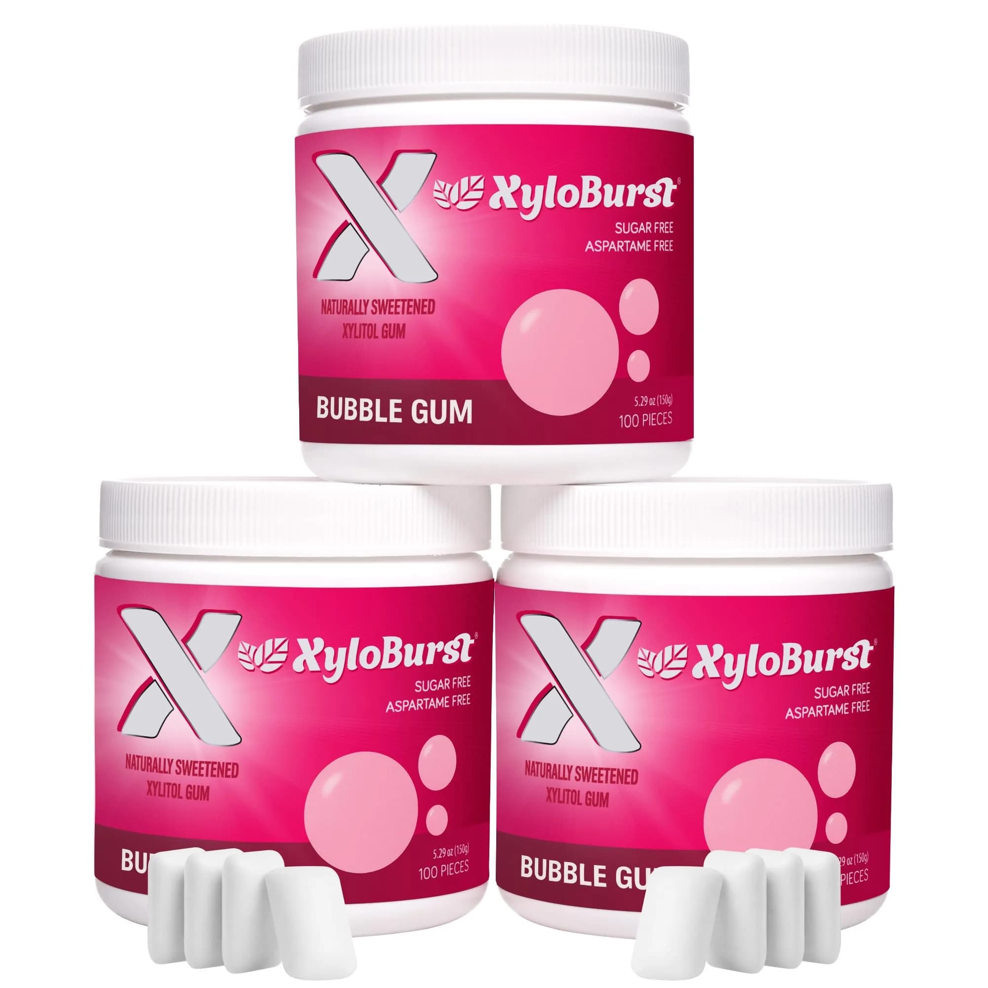 XyloBurst Sugar Free Gluten Free Chewing Gum Spearmint | 300 Pieces (100 Count Jar, Pack of 3) — Bubblegum
