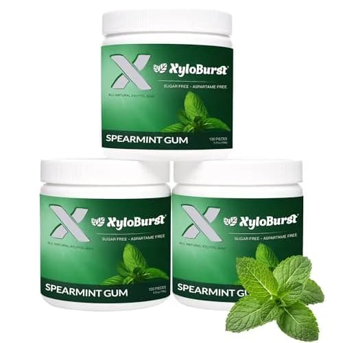 XyloBurst Sugar Free Gluten Free Chewing Gum Spearmint | 300 Pieces (100 Count Jar, Pack of 3) thumbnail 1