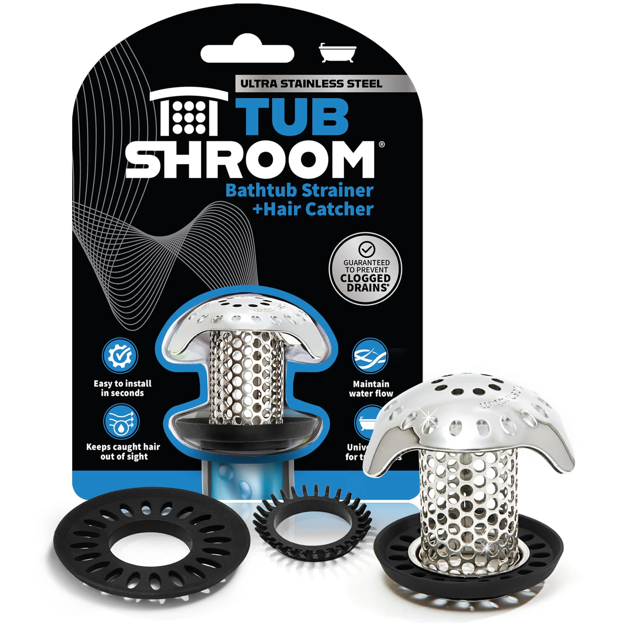 TubShroom Ultra Bath Tub Drain Protector Hair Catcher/Strainer 2.54cm (1 inch) | Fits Standard Drains