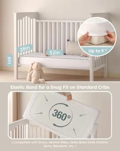 Yoofoss Waterproof Crib Mattress Protector Quilted Sheets Fitted 52''x28'' | Soft, Waterproof & OEKO-TEX Certified thumbnail 4