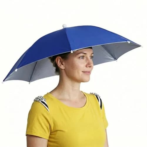 Chinmor 26" Umbrella Hat for Adults & Kids, Hands-Free Sun & Rain Protection, UV-Blocking Fishing Headwear (Dark Blue) thumbnail 1