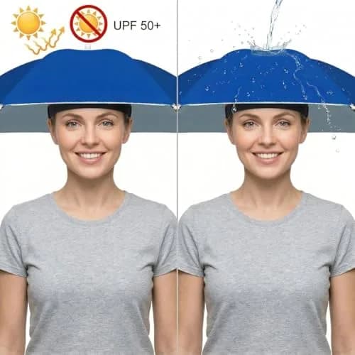 Chinmor 26" Umbrella Hat for Adults & Kids, Hands-Free Sun & Rain Protection, UV-Blocking Fishing Headwear (Dark Blue) thumbnail 2