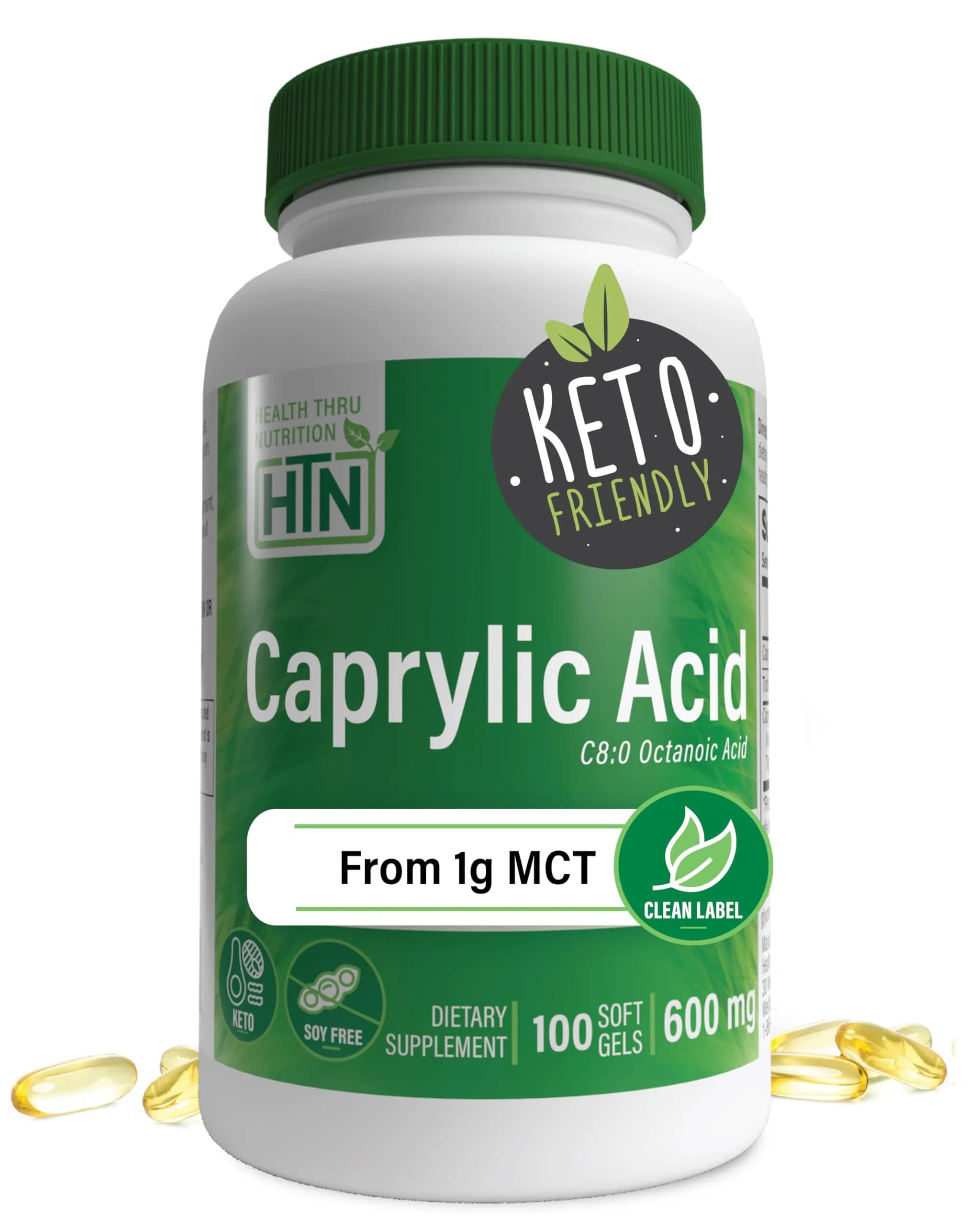 Health Thru Nutrition Caprylic Acid 600mg | Keto Support, 100 Softgels - main product image