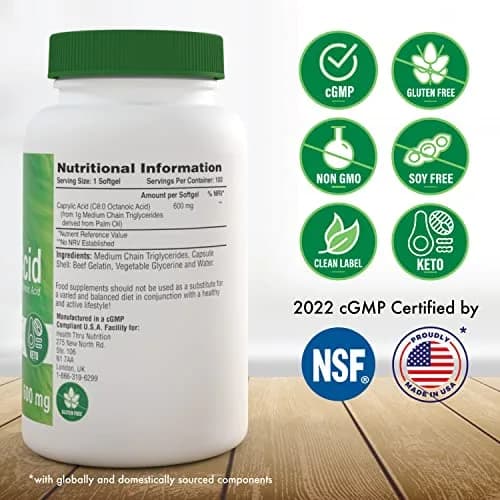 Health Thru Nutrition Caprylic Acid 600mg | Keto Support, 100 Softgels thumbnail 2