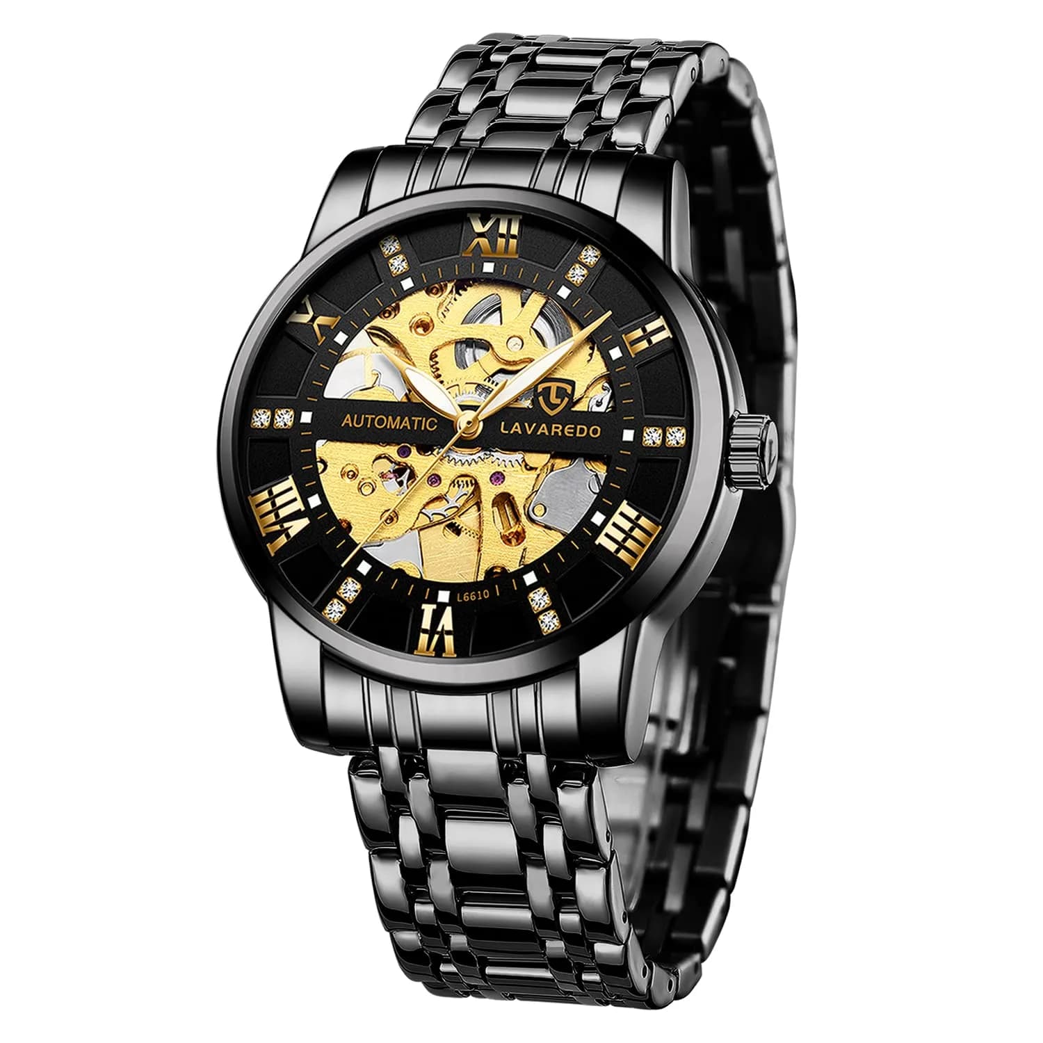 A ALPS Automatic Mechanical Watch for Men, 41mm Stainless Steel Skeleton Dial | 30M Waterproof — 02-AllBlack