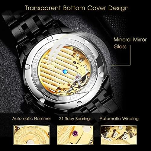 A ALPS Automatic Mechanical Watch for Men | 41mm Stainless Steel Skeleton Dial, 30M Water Resistant thumbnail 4