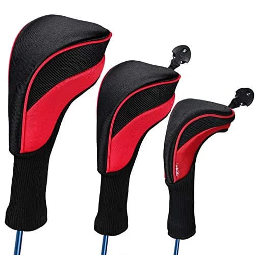 LONGCHAO Red/Black Golf Head Covers Driver 1 3 5 7 X | Thick Neoprene Protects Clubs thumbnail 1