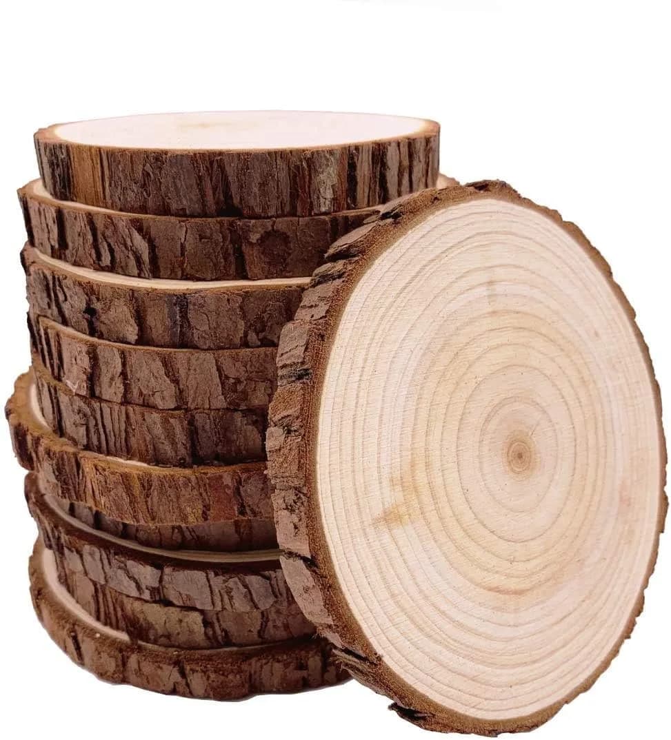 William Craft Natural Wood Slices 10 Pcs 11-12cm (4.2-4.7 inch) | Rustic DIY Craft Wood Circles with Bark