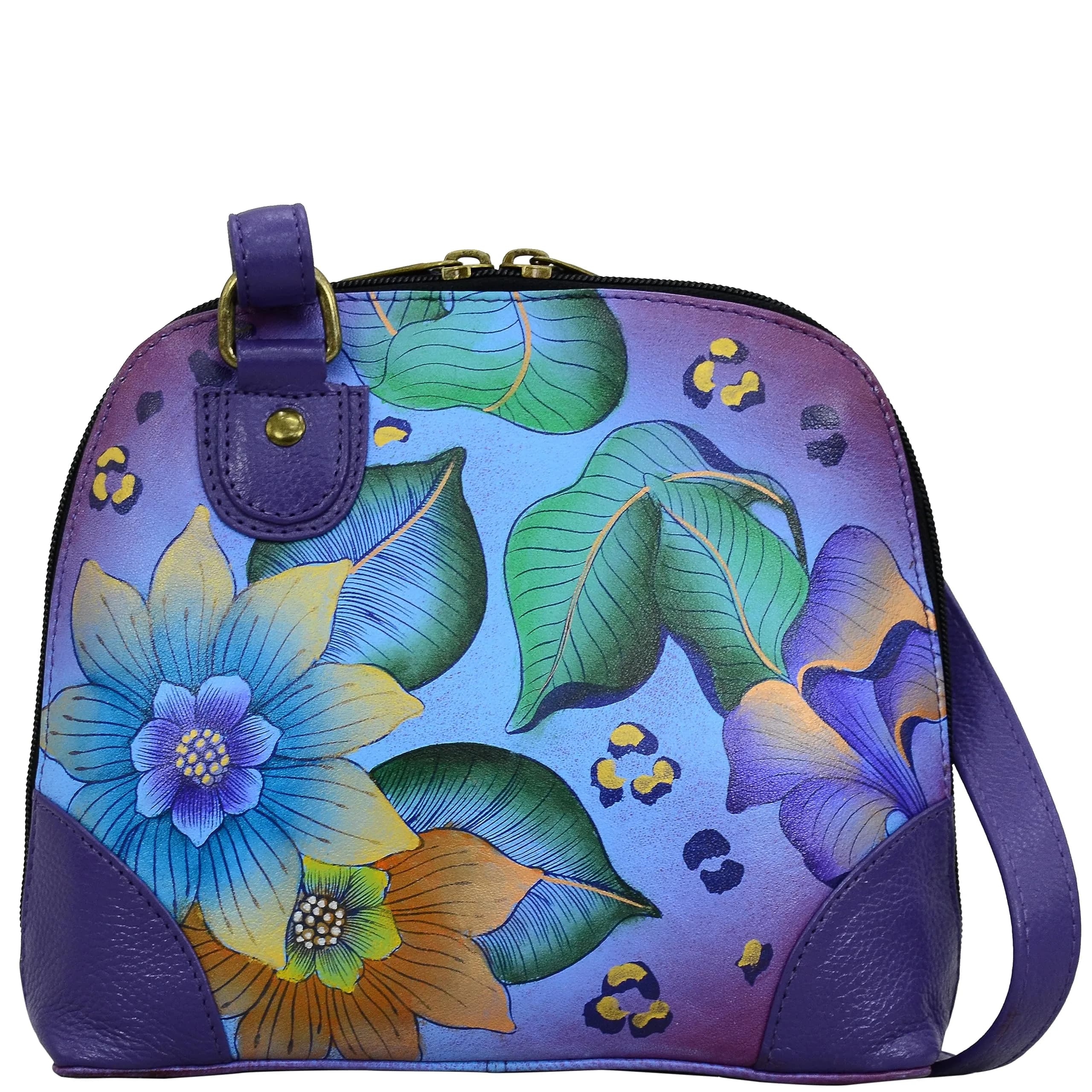 Anna by Anuschka Leather Small Multi Compartment Zip-Around Organizer, Three Kittens | Hand-Painted Artistry — Tropical Safari
