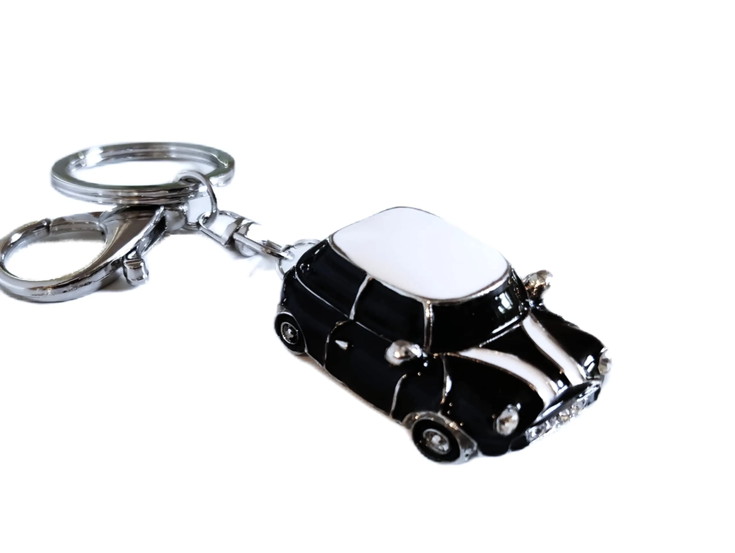 RK Gifts Miniature Car Keychain with Rhinestone Detail | Lightweight & Portable Gift (Black, Silver Trim) - main product image