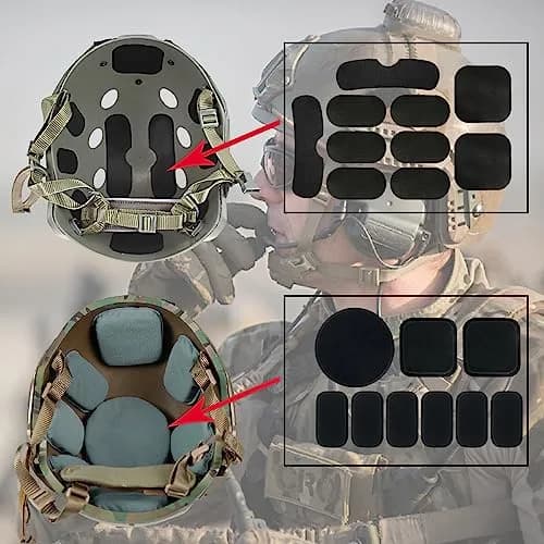 AOUTACC Universal Airsoft Helmet Pads, Replacement Foam Padding Kit for FAST/ACH/MICH Helmets, Black (9 Pads + 10 Hook Circles) thumbnail 5