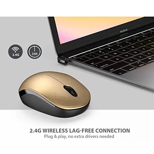 seenda Wireless Mouse for Laptop, 2.4G Noiseless Computer Mouse, Black&Gold | 101mm (4.5in) Length, 50mm (2.8in) Width, 32mm (1.25in) Height thumbnail 5