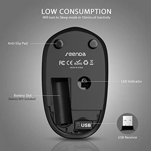 seenda Wireless Mouse for Laptop, 2.4G Noiseless Computer Mouse, Black&Gold | 101mm (4.5in) Length, 50mm (2.8in) Width, 32mm (1.25in) Height thumbnail 3