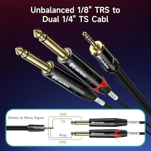 Cable Matters 3.5mm TRS to Dual 6.35mm TS Breakout Cable, 3.05m (10ft) | Connect Audio Devices to Mixers thumbnail 2