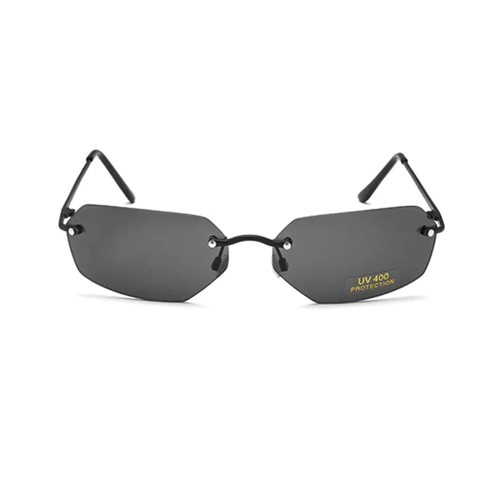 PLOPLO Polarized Matrix Square Rimless Sunglasses men Ultralight (Black, Gray) | Classic Rimless Design for Men - main product image