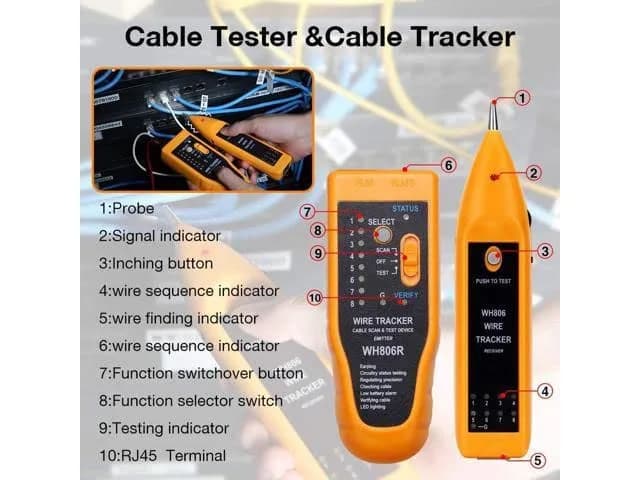 iMBAPrice WH806R Network Cable Tester & Wire Tracker with Probe & Earphone, RJ45 RJ11 Cat5 Cat6 Ethernet LAN Phone Cables (1-Pack) thumbnail 10