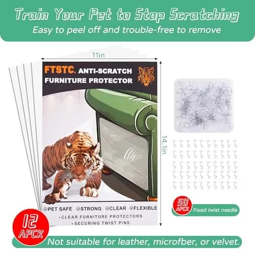 FTSTC Anti Cat Scratch Furniture Protector 12-Pack | Heavy Duty Self-Adhesive Transparent Scratch Deterrent for Cats thumbnail 8