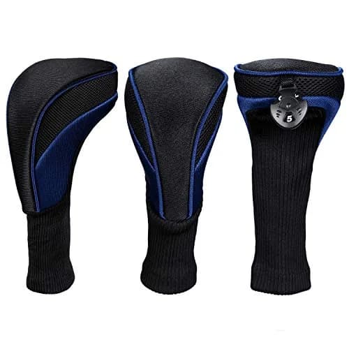LONGCHAO Golf Club Head Cover Set 3 pcs | Thick, Soft & Interchangeable Tags (1680D Material, Blue) thumbnail 4