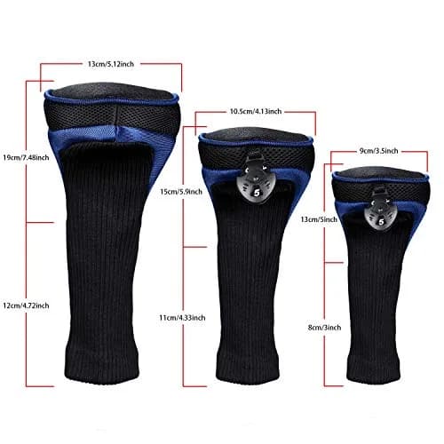LONGCHAO Golf Club Head Cover Set 3 pcs | Thick, Soft & Interchangeable Tags (1680D Material, Blue) thumbnail 5