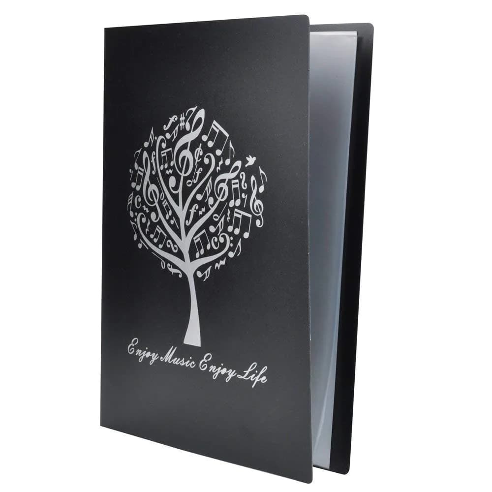 KingPoint Music File Folder A4 Size Sheet Music Folder with 40 Pockets | Durable & Attractive Music Themed Design — Music Note Tree -Black
