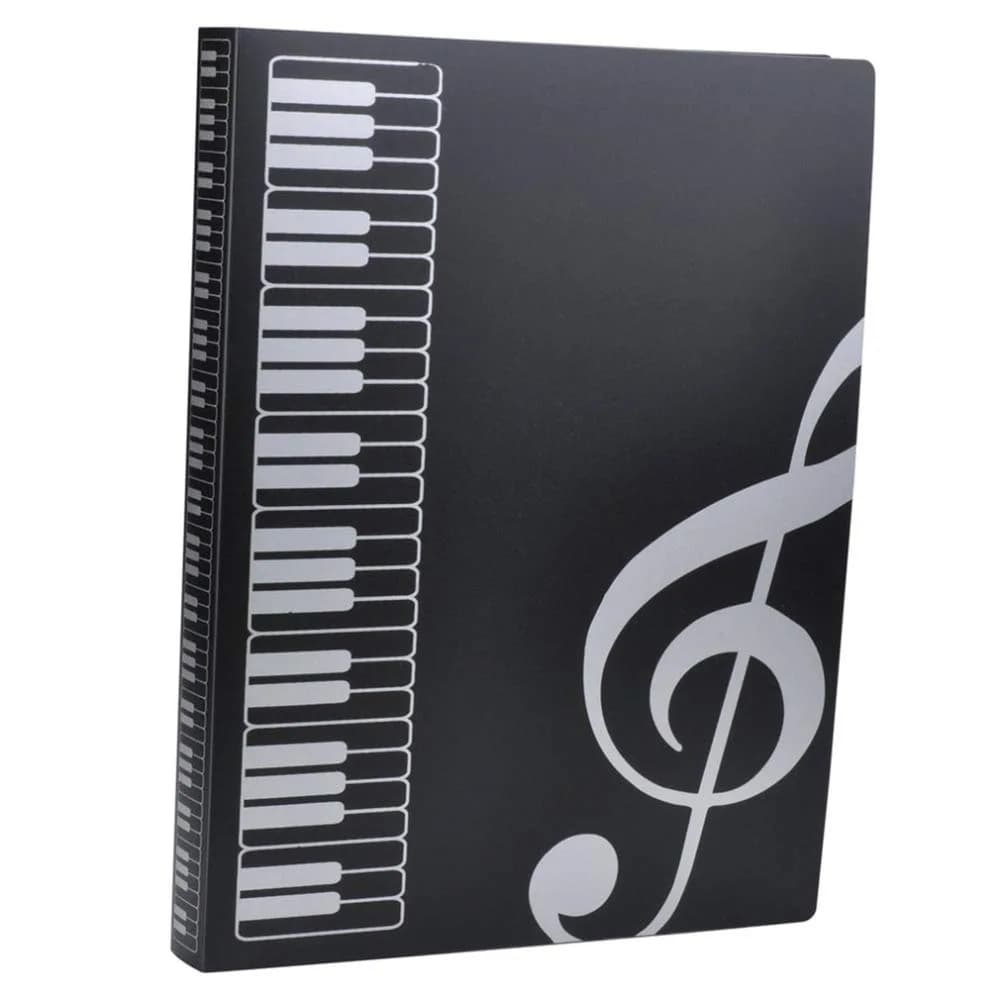KingPoint Music File Folder A4 Size Sheet Music Folder with 40 Pockets | Durable & Attractive Music Themed Design — G Clef File Folder -Black