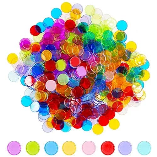 Hebayy 500 Transparent 8 Color Bingo Chips | 3/4 inch Diameter, Plastic Markers for Kids & Bingo Night thumbnail 1