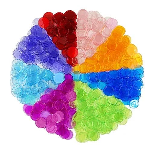 Hebayy 500 Transparent 8 Color Bingo Chips | 3/4 inch Diameter, Plastic Markers for Kids & Bingo Night thumbnail 2
