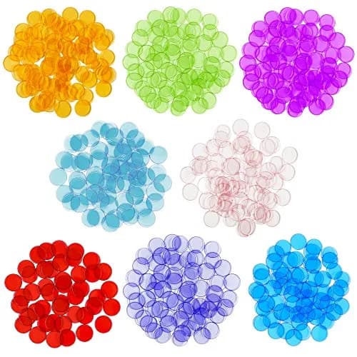 Hebayy 500 Transparent 8 Color Bingo Chips | 3/4 inch Diameter, Plastic Markers for Kids & Bingo Night thumbnail 3