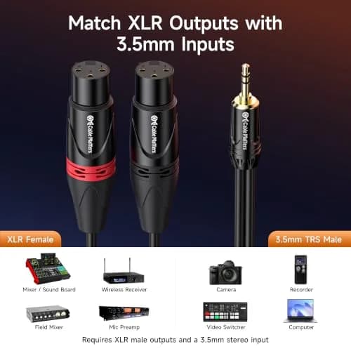 Cable Matters 3.5mm TRS to 2 XLR Male to Female Cable, 3.05m (10ft) | Balanced Audio for Microphones thumbnail 4