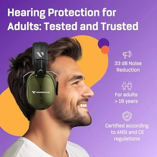 Vanderfields Noise Reduction Earmuffs for Adults - 35 dB (2K Hz) Protection Headphones | ANSI & CE Certified thumbnail 2
