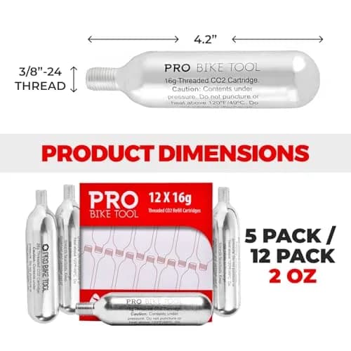 PRO BIKE TOOL 16g Threaded CO2 Cartridges (12-Pack, 6.77 oz / 192 g) | Fast Inflation for Road, MTB, Gravel Bikes thumbnail 3