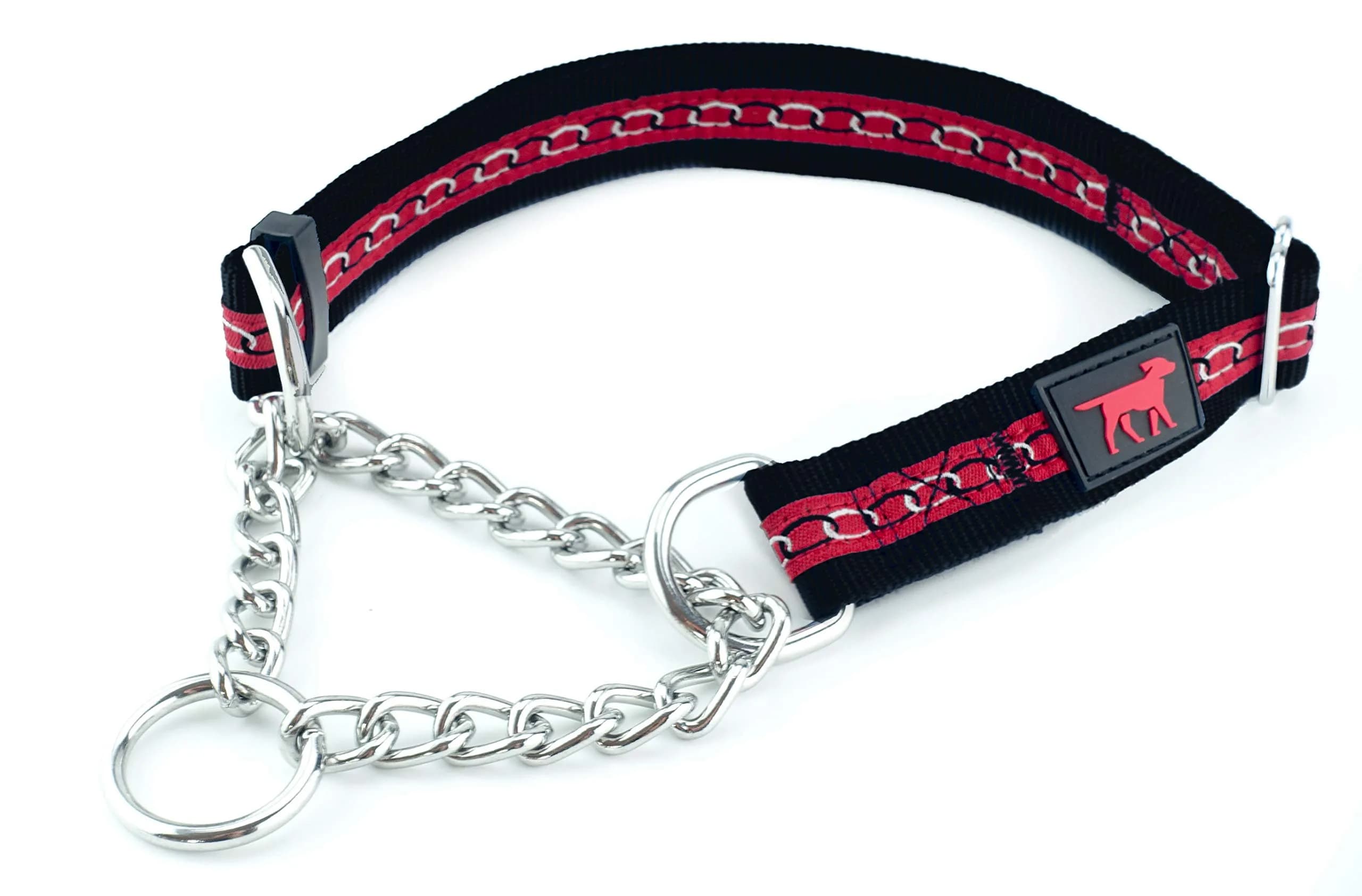 Tuff Pupper Martingale Collar for Dogs | No Pull Adjustable Nylon & Steel Chain | Medium (16-24") Neck — Epic Black