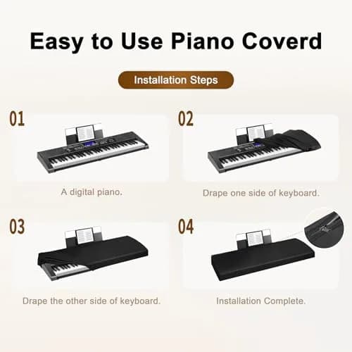 Explore Land 88 Keys Piano Keyboard Cover with Music Stand Opening, Black | Stretchy Satin Polyester Dust Cover for Digital Pianos thumbnail 6